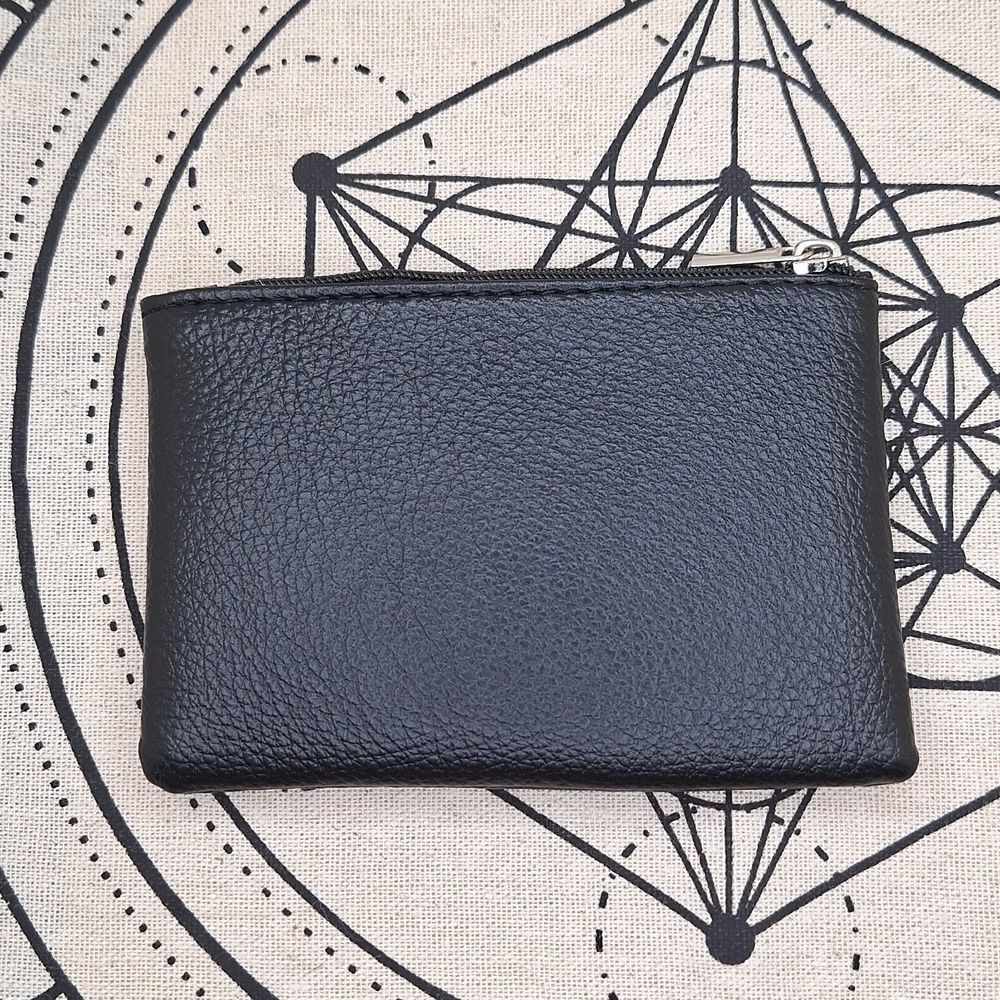 Black vegan pebble leather wallet zipper coin purse pouch